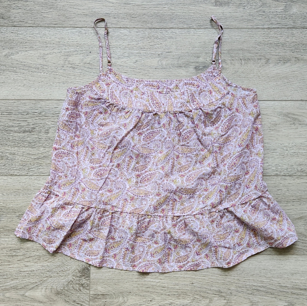 J. Crew Purple Crinkle Cotton Paisley Tank Top Womens Medium Beach Paisley